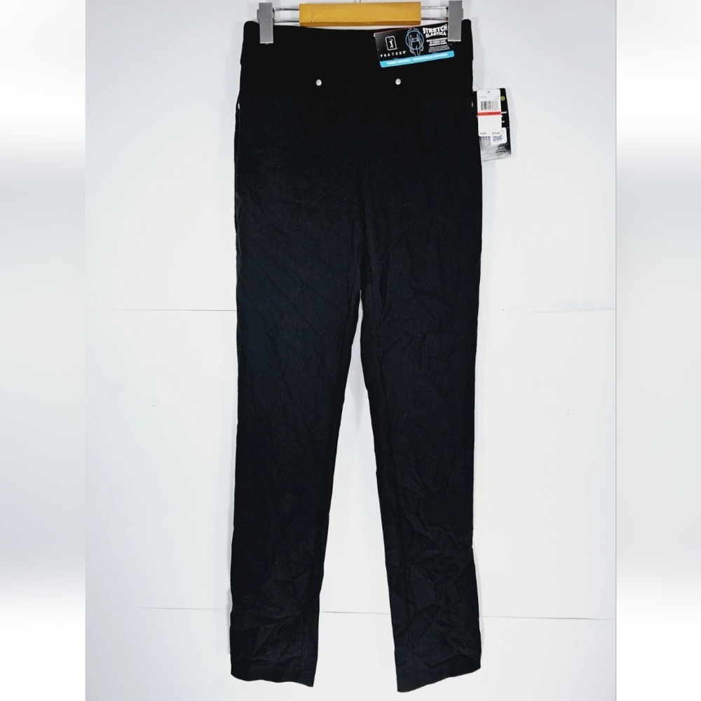 NWT PGA Tour Womens XS Tummy Control Pants Golf Stretch Black Pull On